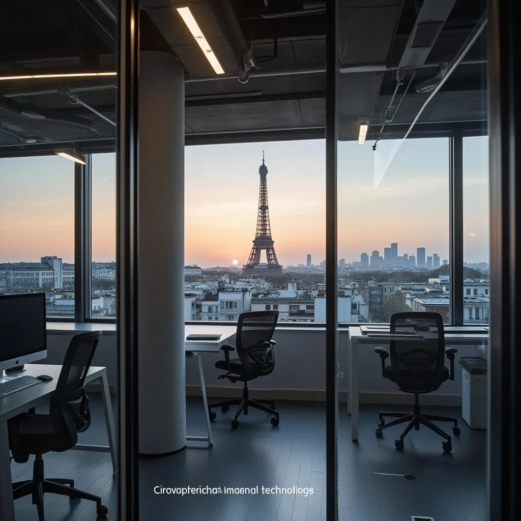 Modern office space in Paris with view of Eiffel Tower