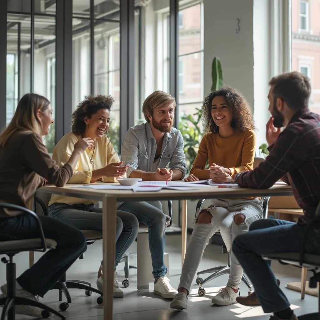Team collaborating in a modern office