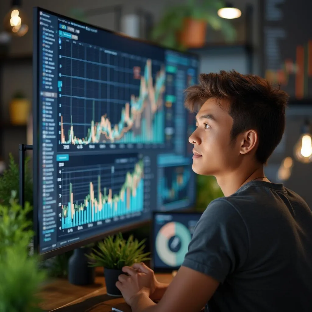 Young professional looking at investment chart